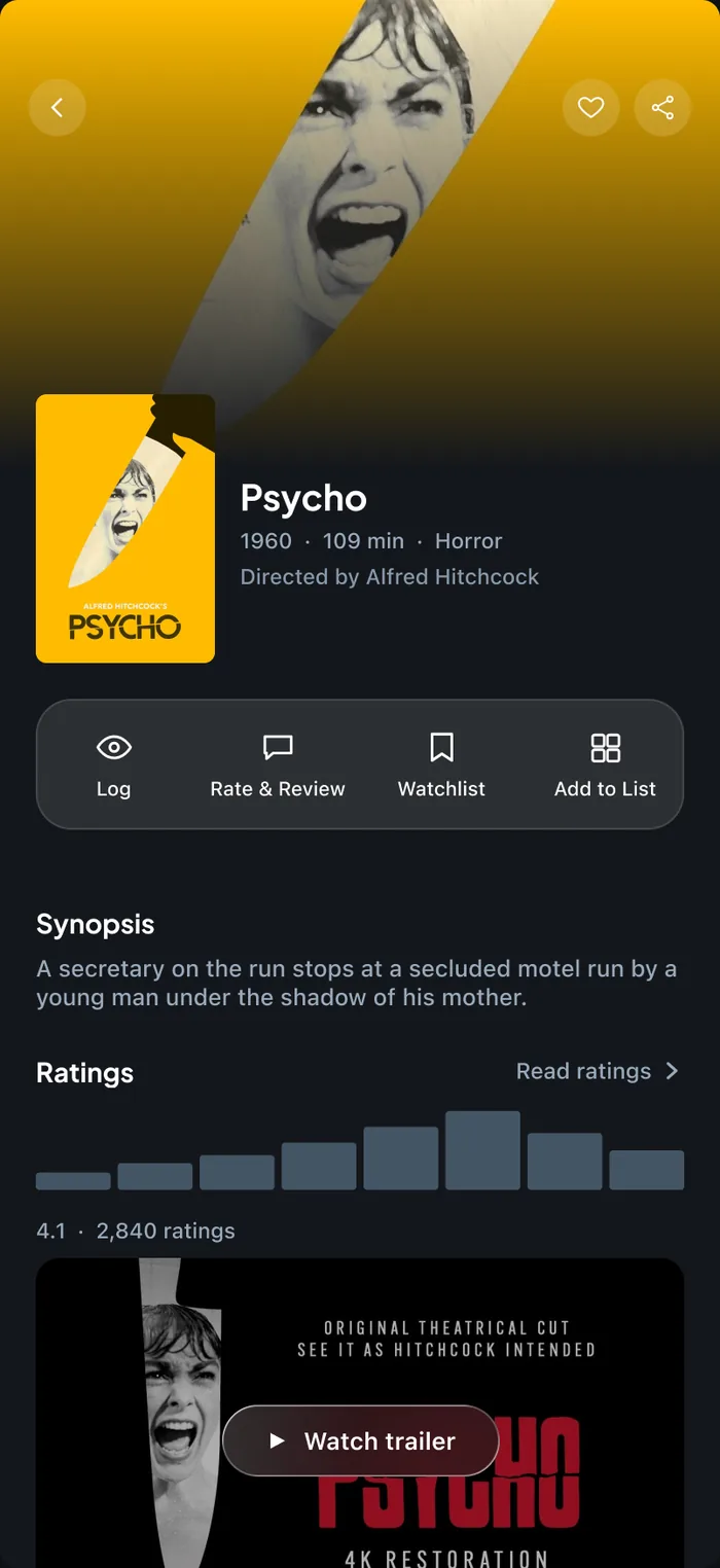 Film page — inline action bar