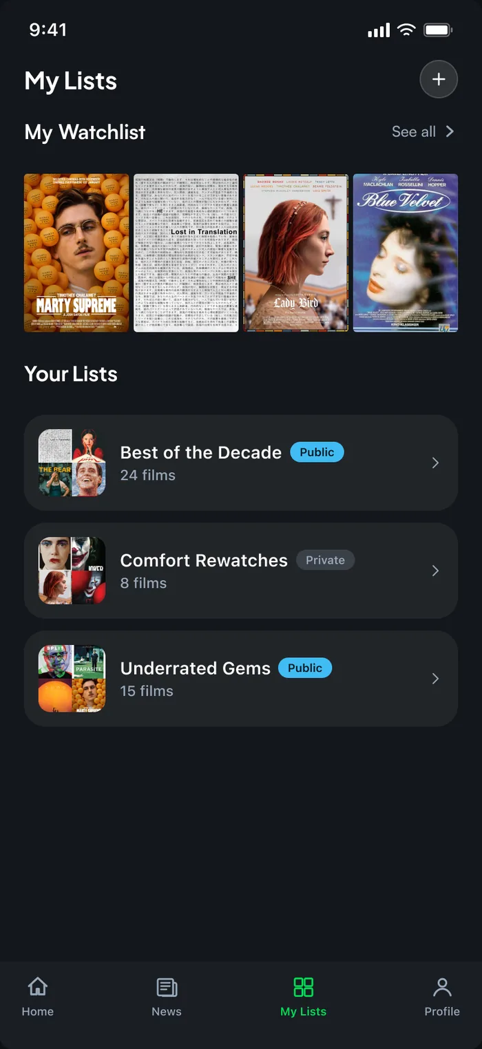 My Lists — hub