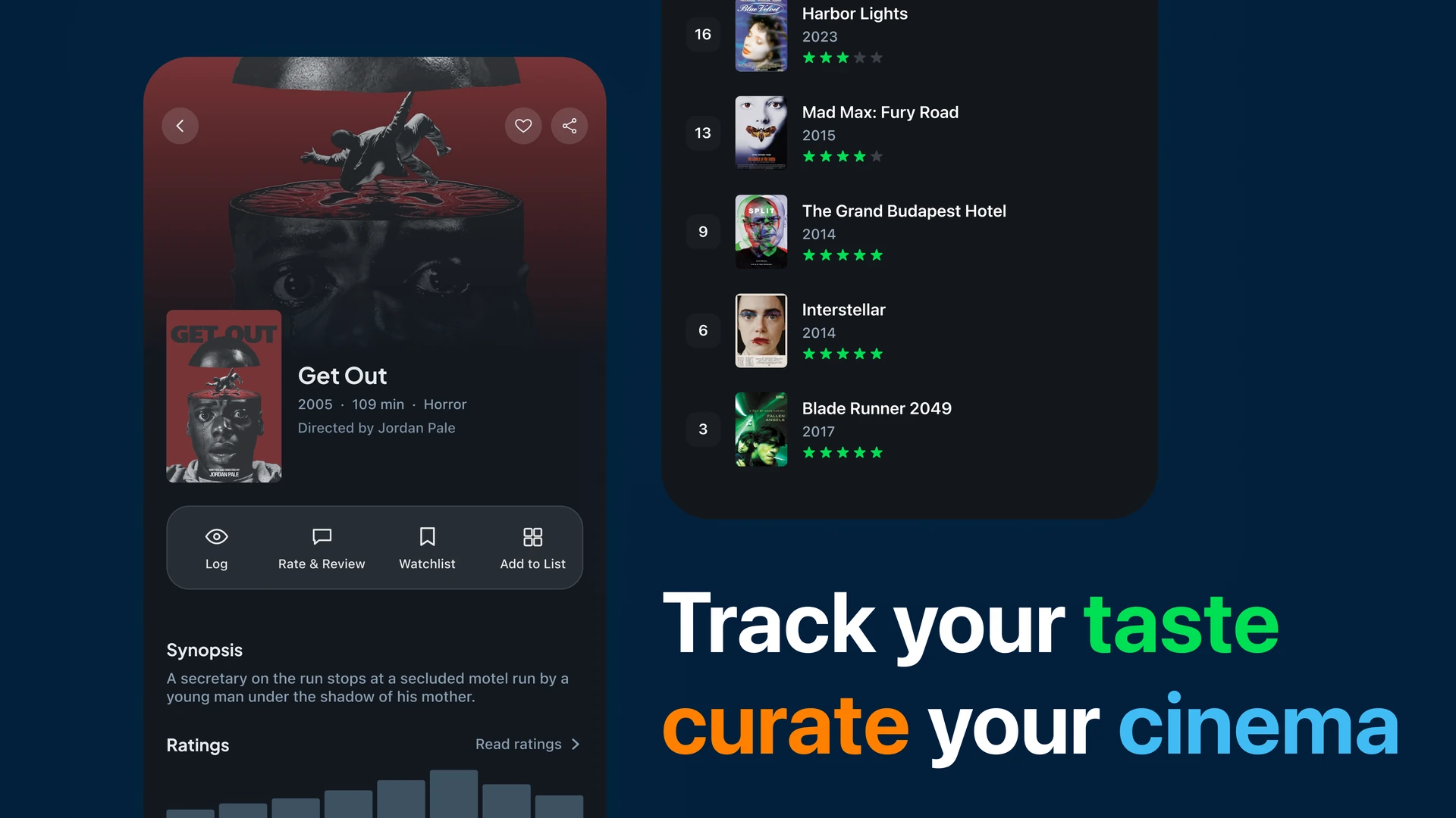Letterboxd redesign — film page and a ranked list: track your taste, curate your cinema